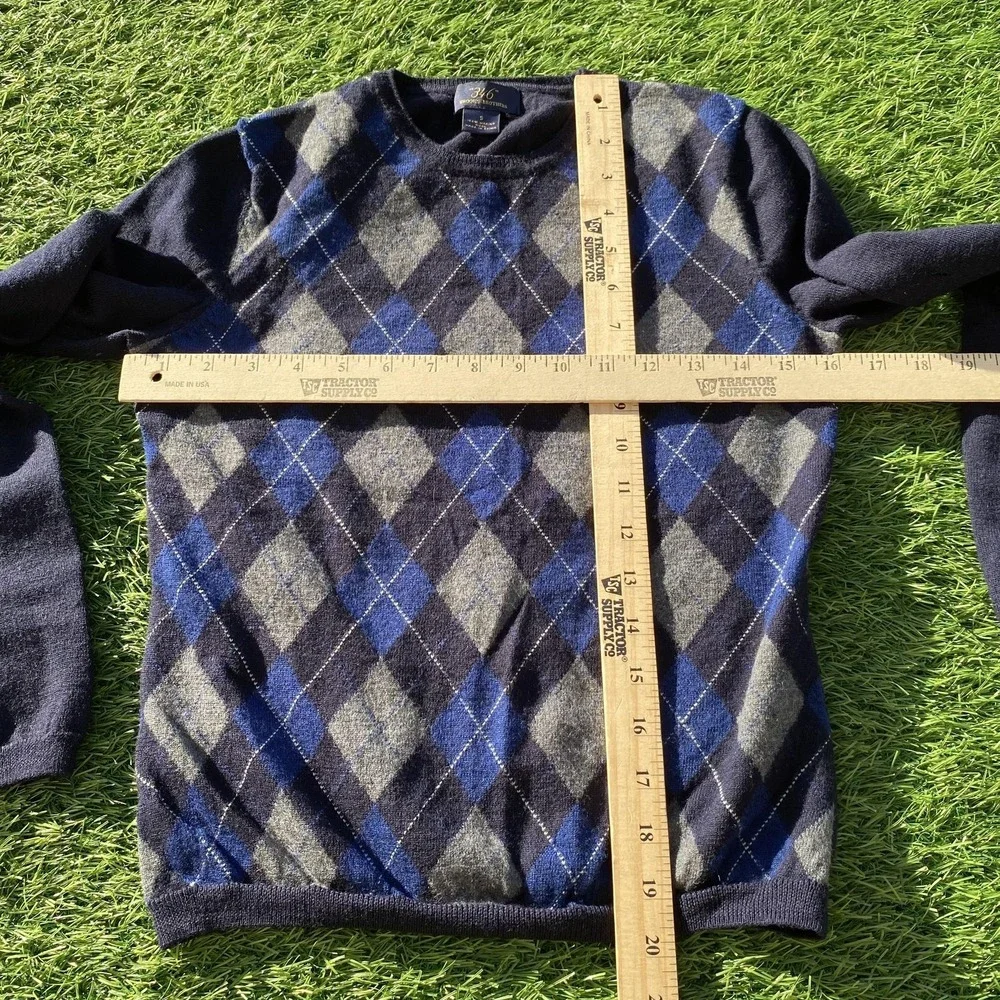 Brooks Brothers Sweater Youth Small Blue Gray Argyle‎ 346 Merino Wool Knit flaws